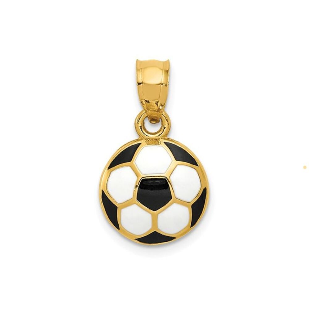 14K Yellow Gold Soccer ball (Football) Charm Pendant with Black and White Enamel
